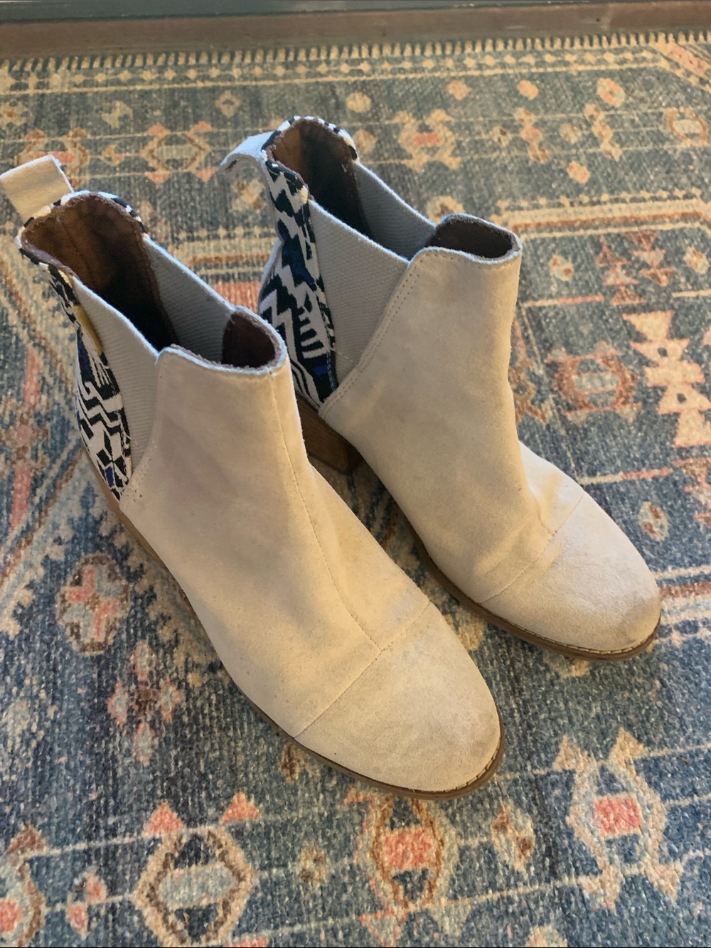 Toms Neutral Suede Ankle Boot with Patterned Elastic Side Panels